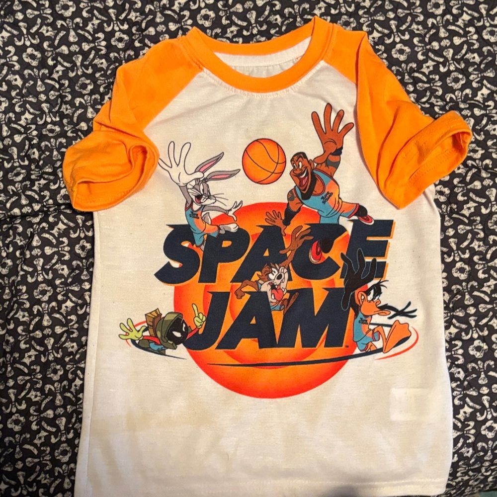 Space Jam Kids Raglan Tee in Orange & White
